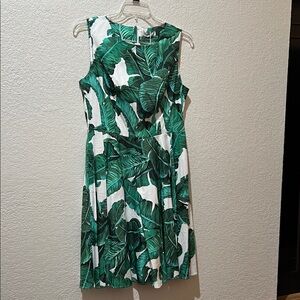 Grace Karin Green Leaf Print Midi Dress; Size XL